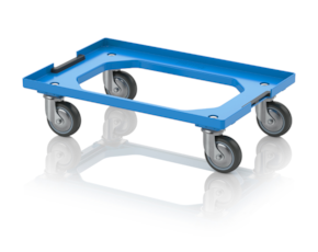 Compact transport trolley with coupling system and rubber wheels
