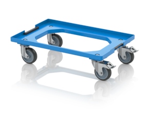Compact transport trolley with coupling system and rubber wheels