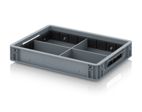 Euro container with transverse and longitudinal divider