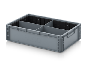 Euro container with transverse and longitudinal divider